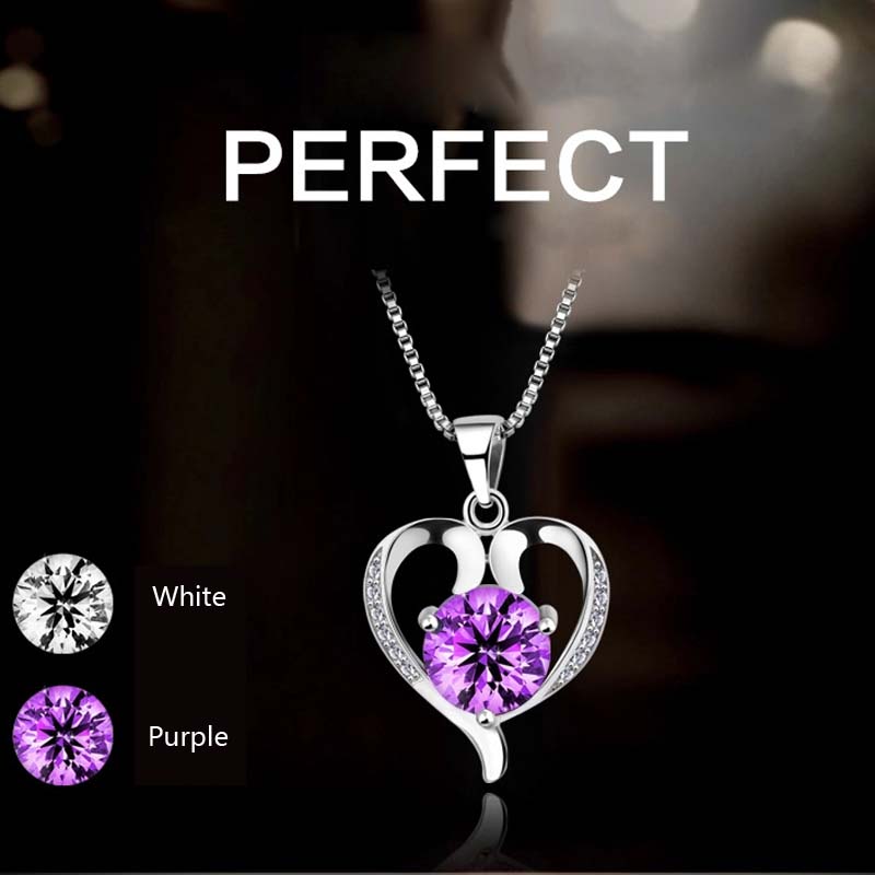 

925 sterling silver jewelry White Purple fashion ladies cute beautiful pendant necklace Korean jewelry wholesale supplies