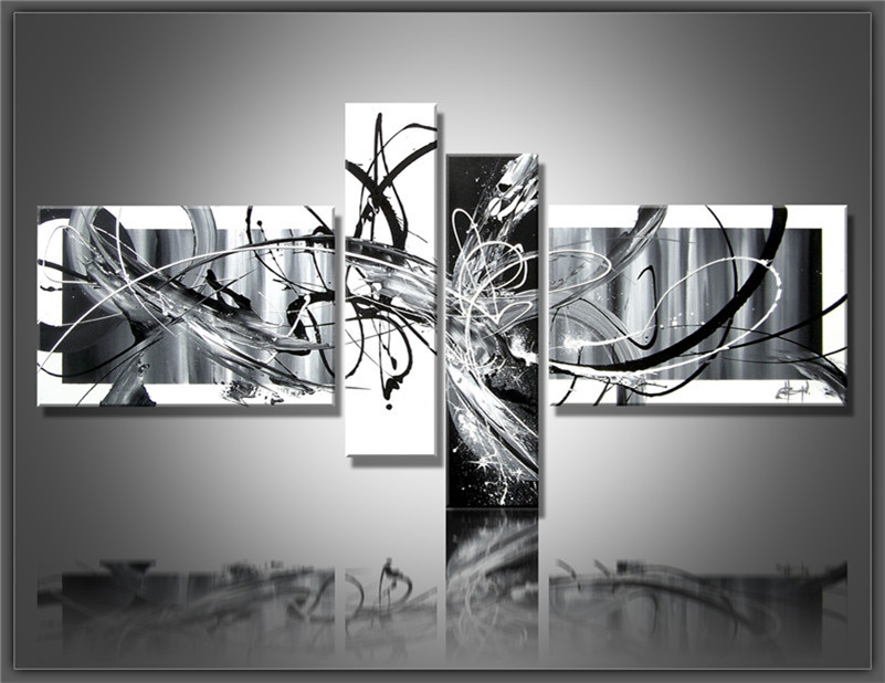

Multi piece combination Black White Wall Decor Pictures 4 pcs/set wall art Abstract Paintings Modern Oil Painting on Canvas Home living room