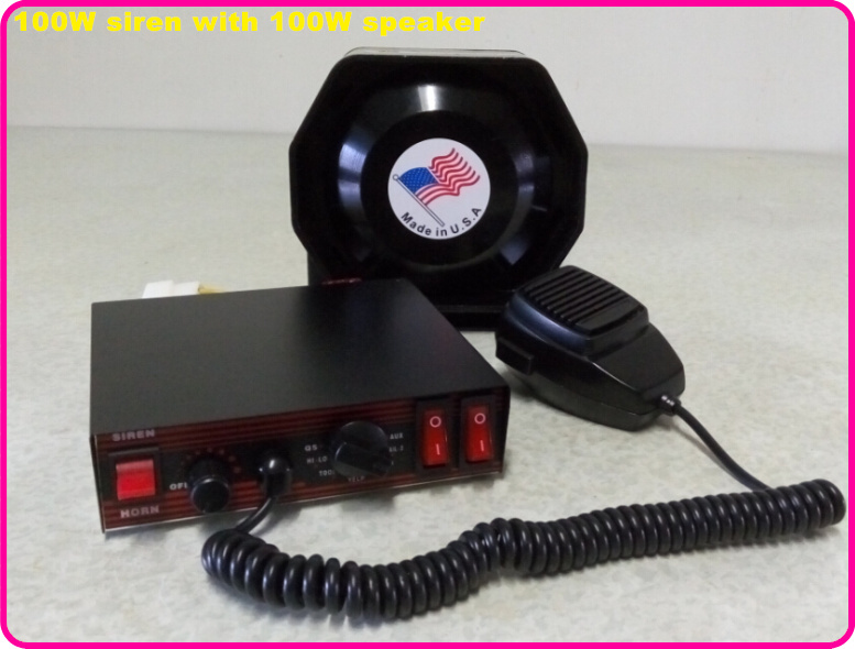 Free shipping! High quality 100W Police siren ambualnce firen car warning siren alarm with microphone+100W slim loudspeaker by fast ship.-image-242308990