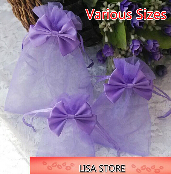 

Free Ship 100pcs Various Sizes Organza Bags with Flowers Bowknot Business Promotional Packaging Bag Sachet Candy Beads Christmas Gift Bags