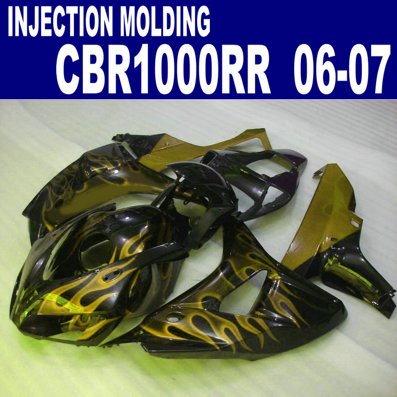 

Injection molding plastic fairing kit for HONDA 2006 2007 CBR1000RR 06 07 CBR 1000 RR yellow flames in black motorcycle fairings set AQ98, Same as picture