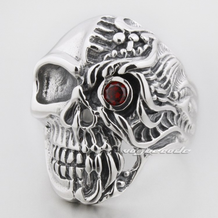 

Red Eye Skull 925 Sterling Silver Mens Biker Ring 8S006A US Size 8~14 Free Shipping