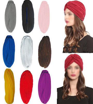 

Stretchy Turban Head Wrap Band Chemo Bandana Hijab Pleated Indian Cap, Green
