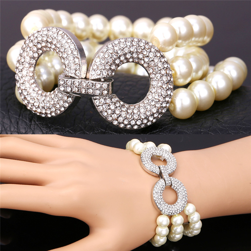 3 Layers Pearl Bracelet for Women Hot Clear Austrian Rhinestone Round Charms Luxury Multilayer Beaded Bracelet-image-263207704