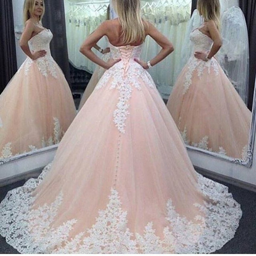 

Pink Peach White Lace Splendid Prom Dresses Vestidos de noiva Sweetheart Sweep Train Formal Evening Gowns 2016 Sheer tulle back lace up, Red