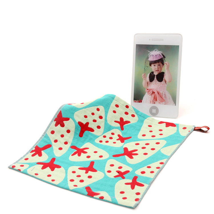 square towel strawberry nursery school hand towels hook rope cotton baby clean towelcloth gauze 3 layers 3pcs/lot-image-72011506