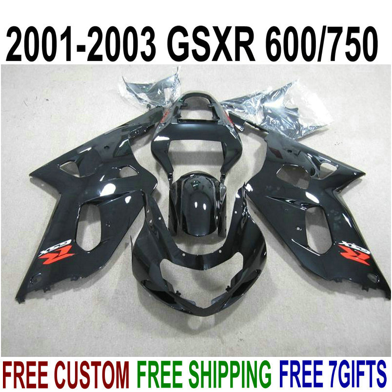 

7 gifts perfect fit for SUZUKI GSX-R600 GSX-R750 01 02 03 fairing kit K1 GSXR600/750 2001-2003 all glossy black fairings set XA87, Same as the picture shows