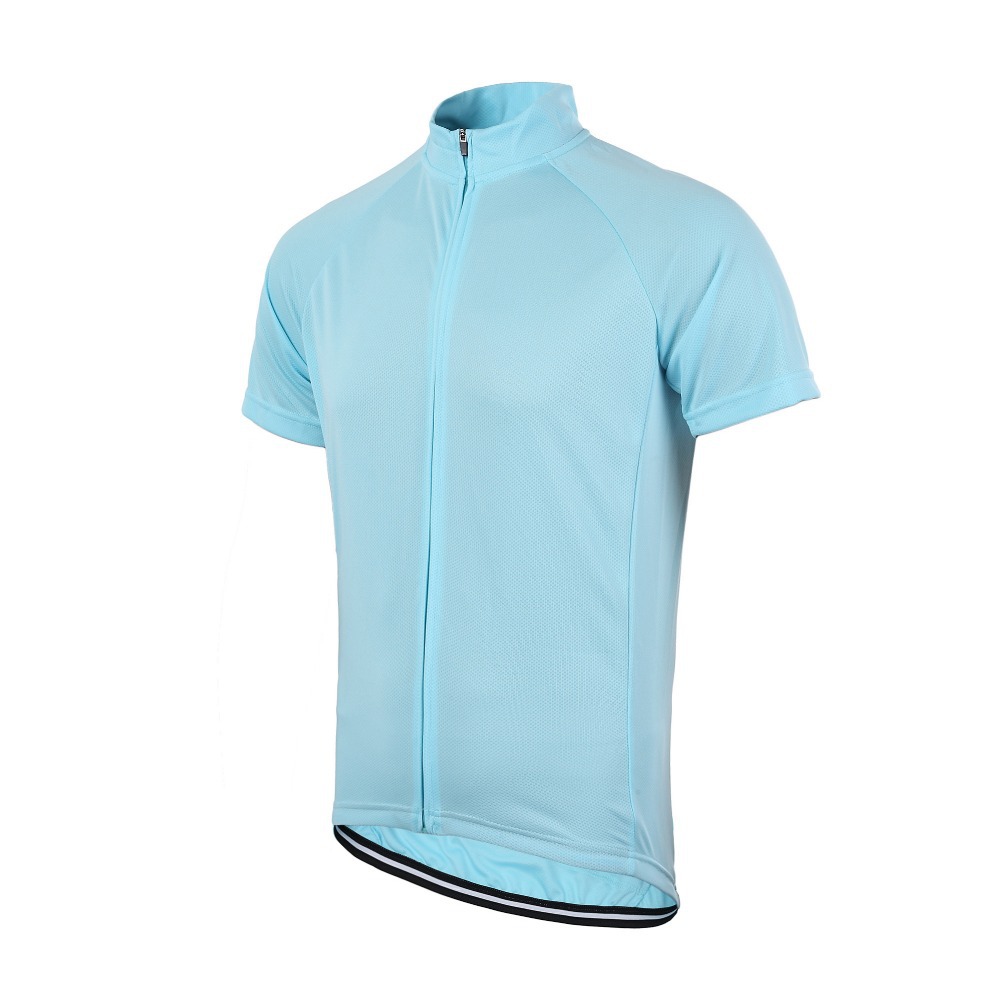 

pure colors Wholesale-Free Shipping Men Women Solid Cycling Short Sleeve Jersey Full Length Zipper Unisex Bike Jersey, Blue