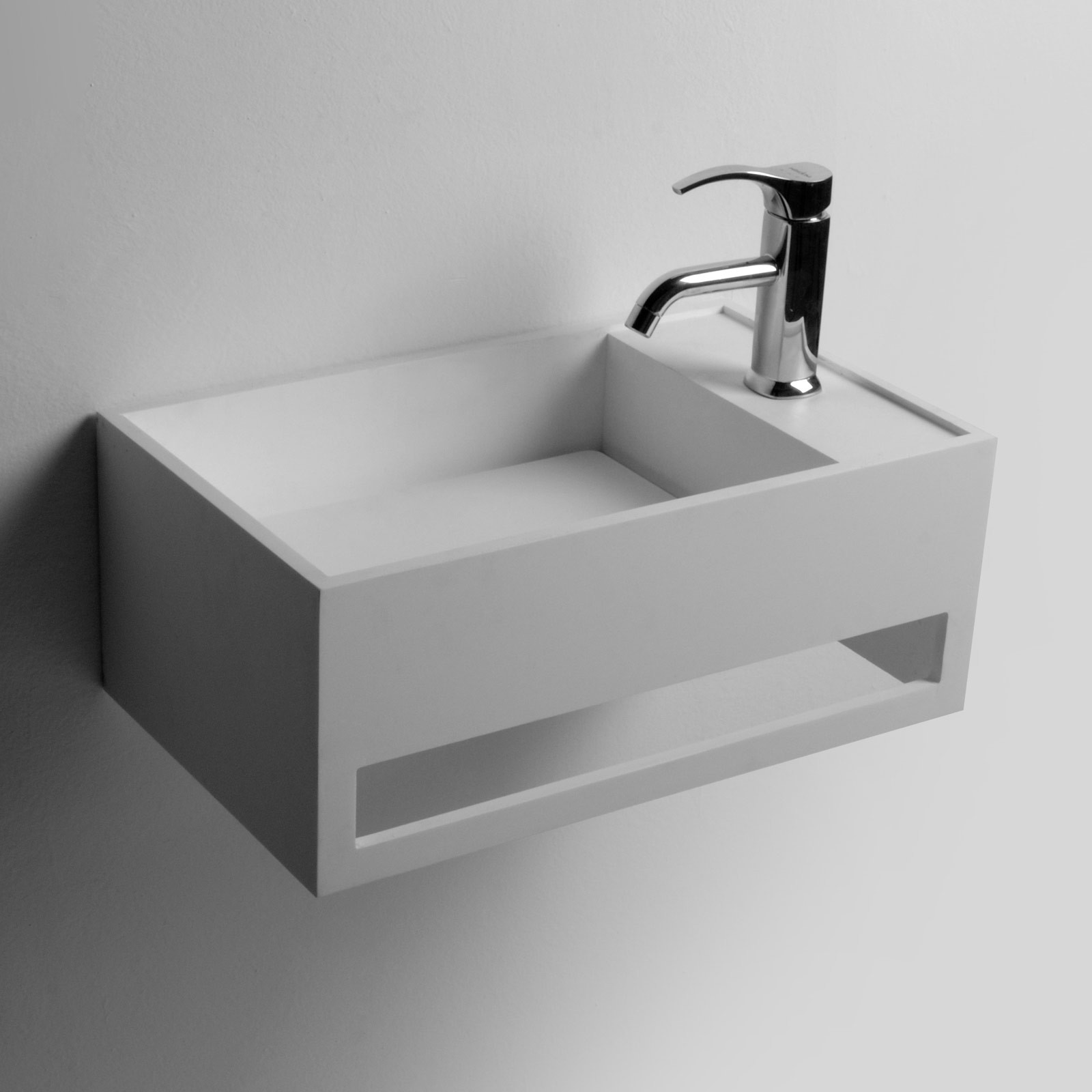 Rectangular Solid Surface Stone Wash Sink Wall hung Matt White Laundry Vessel Basin RS3877-image-407061922