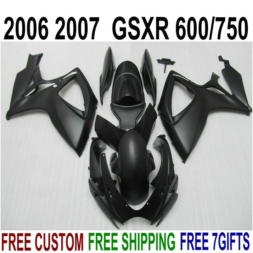 

7 free gifts fairing kit for SUZUKI GSXR600 GSXR750 06 07 K6 all matte black fairings set GSX-R 600 750 2006 2007 V47F, Same as the picture shows