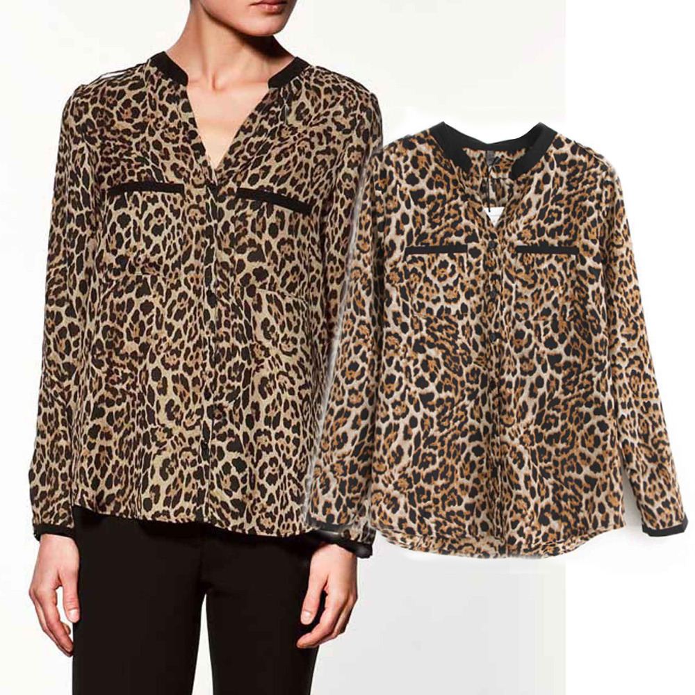 

Womens Leopard Blouse Fashion Ladies' Sexy Shirt Print Leopard Pattern Shirt Women' blusas femininas Casual camisas Shirts, Beige
