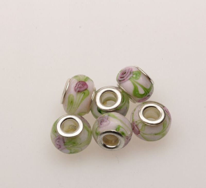 

MIC 100pcs Silver Core Endearing Flower Murano Glass Beads Fit Charms Bracelets 14 x 10mm Jewelry DIY free shipping (375)