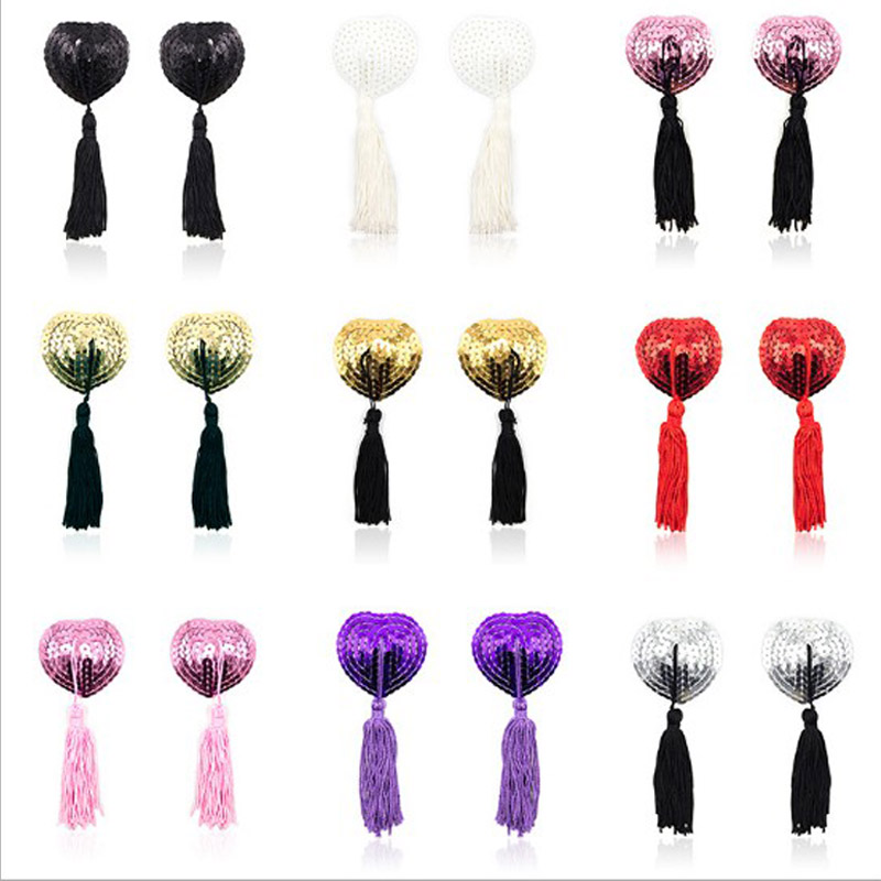

60Pcs=30Pairs Multi Colors Sexy Self Adhesive Lingerie Sequin Tassel Nipple Cover Breast Petals Pasties in stock Intimates Accessories
