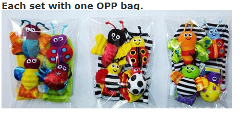 

wholesale-20pcs/Lot baby rattle toys Garden Bug Wrist Rattle+Foot Socks bee ladybug watch and foot finder