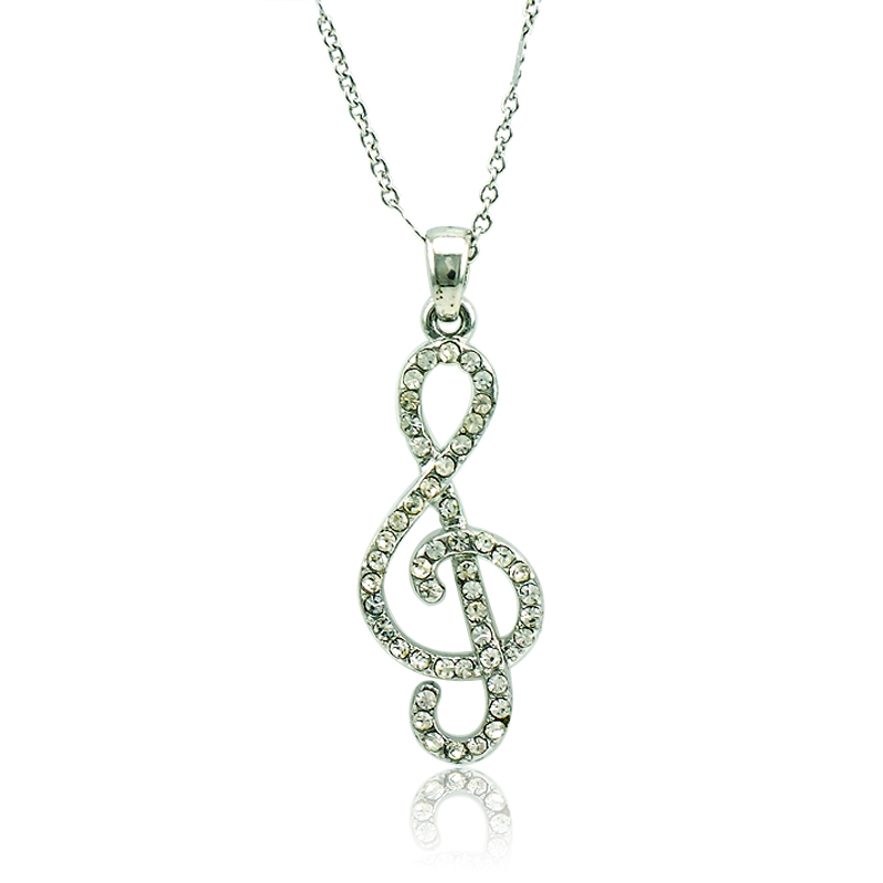 

Fashion Silver Plated Pendant Necklace White Rhinestone Music Note Charms Necklace For Women Valentines Gifts Jewelry