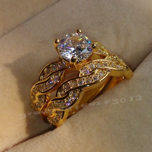 

Luxury Size 6/7/8 Jewlery 18k yellow gold filled Round cut Topaz wedding Ring gift