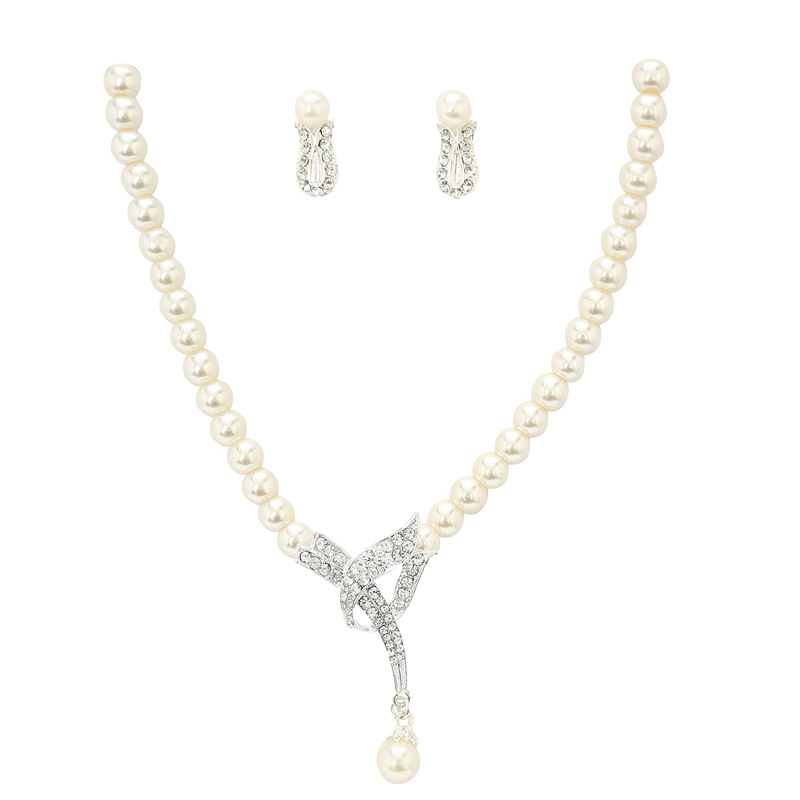 

Wedding Bridal Jewelry Set Silver plated Necklace Pearls earrings Wedding Jewellery sets for Bride Bridesmaids women Accessories