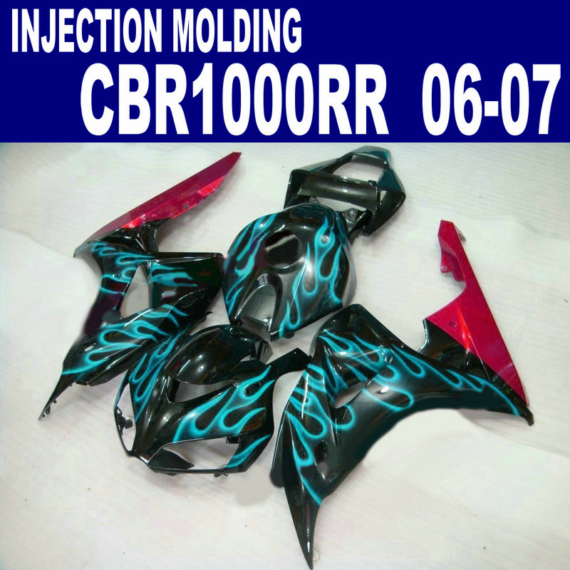 

Free shipping fairing kit for HONDA Injection molding fairings CBR 1000 RR 06 07 green flames black CBR1000RR 2006 2007 motobike set BB19, Same as the picture shows