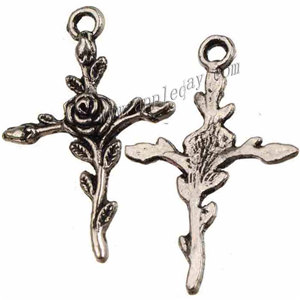 

jewelry findings corss charms pendants bracelet necklaces retro silver flower rose religious france lily wholesales diy metal fashion 200pcs, Bronze;silver