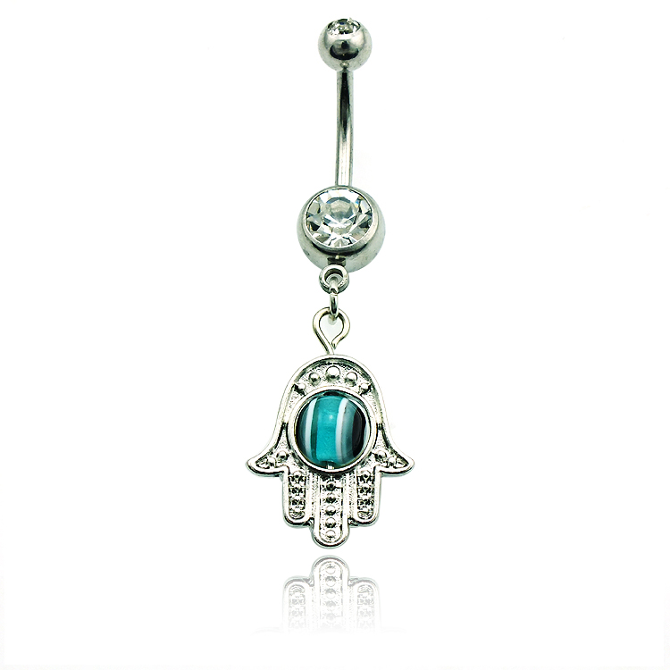 

Brand New Fashion Belly Button Rings 316L Stainless Steel Dangle Retro Hand Navel Body Piercing Jewelry, Silver