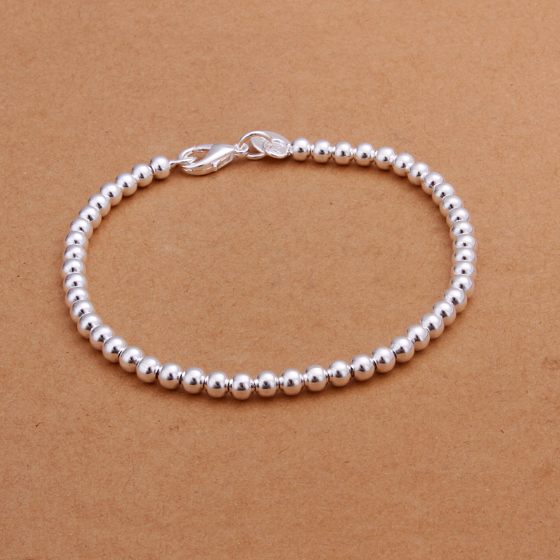 

Low price 925 sterling silver plated 4MMX20CM beads bracelet fashion jewelry classic wedding gift Top quality free shipping, Black