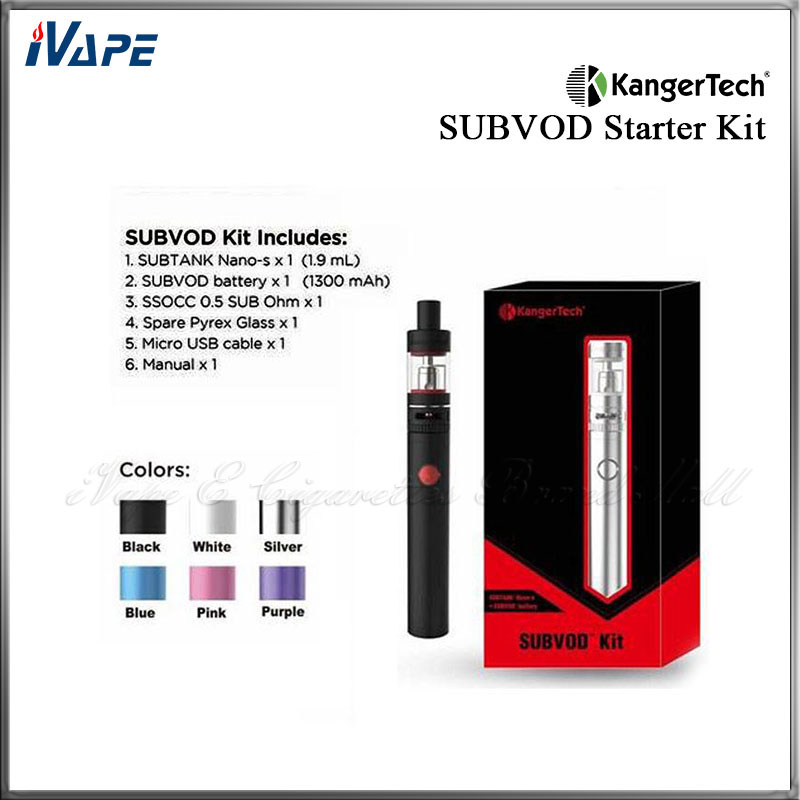 

100% Ohm 1.9mL SUBVOD Starter Subtank Sub S Nano Original SOCC 0.5 Kit KangerTech Kanger With 1300mAh Tank SUBVOD Battery Vosfn