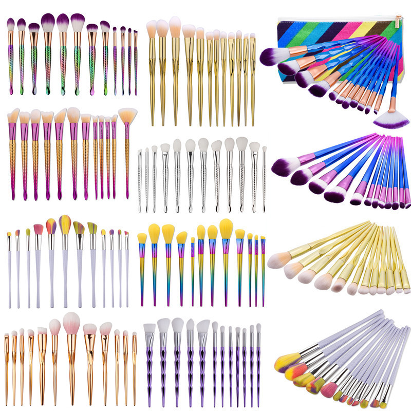 

Professional Make up Brushes Kit 12 pcs Mermaid Eye shadow Powder Foundation Cosmetic Rainbow Multipurpose Makeup Brush Sets
