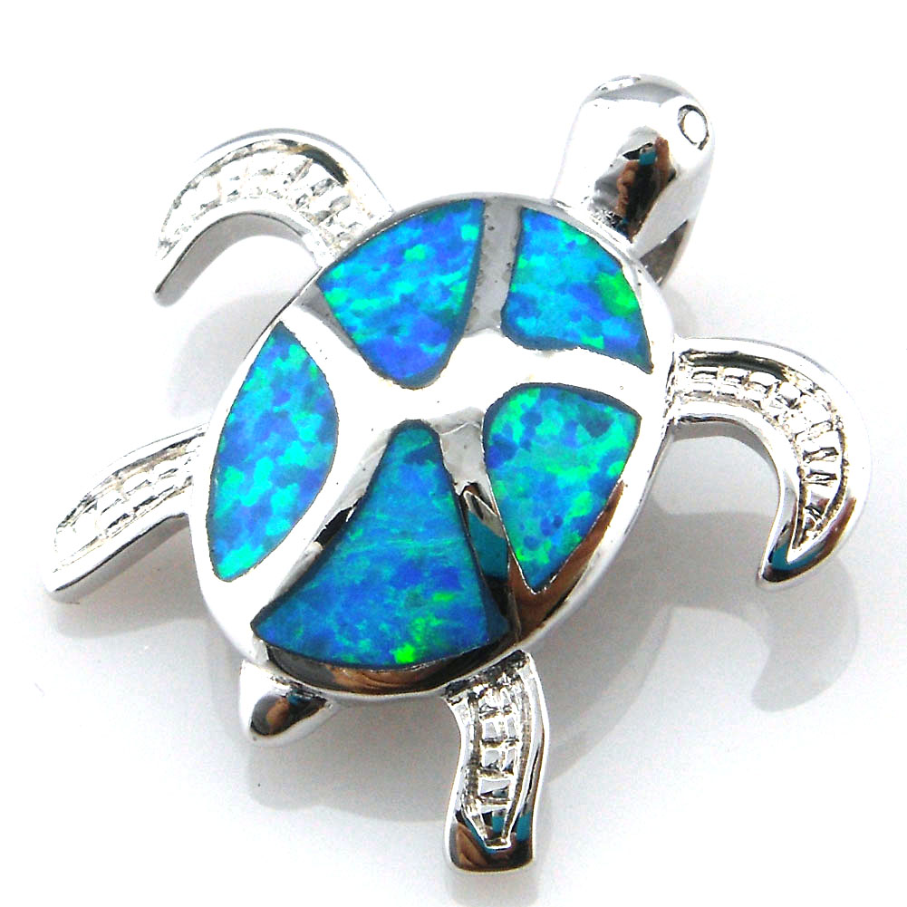 

blue opal jewelry with cz stone;mexican opal pendant turtle pendant OP201B