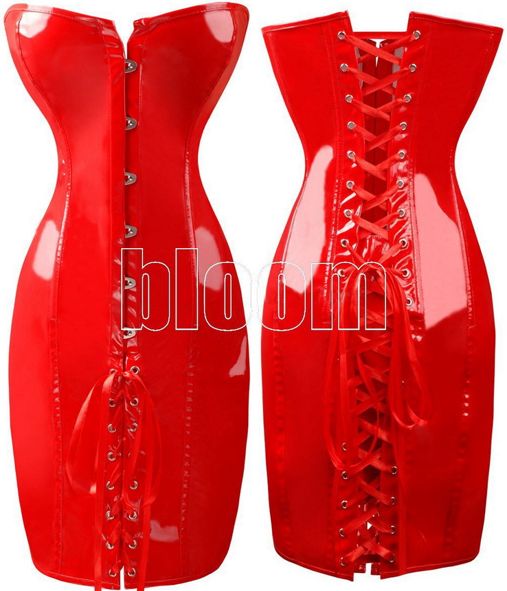 

2016 Burvogue Steel Bones Corset latex underbust waist training cincher corset and bustier for woman black corselet sport shaper, Red