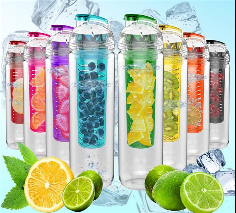 

800ML Portable Tritan BPA Sports Water Bottle Fruit Infusing Infuser Lemon Juice Health Bottle Flip Lid Drinkware 50Pcs/Lot