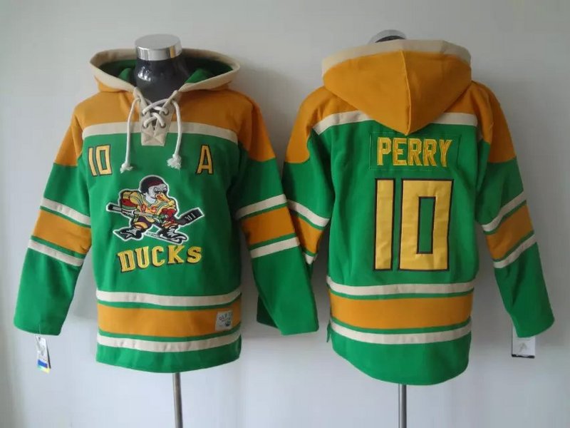 

Top Quality ! Mighty Ducks Old Time Hockey Jerseys #10 Corey Perry Anaheim Ducks Hoodie Pullover Sports Sweatshirts Winter Jacket, Green