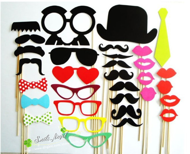 

On Sale,1SET=32 pcs Photo Booth Props Hat Mustache On A Stick Wedding Decorations Birthday party fun favor Free shipping, Multi