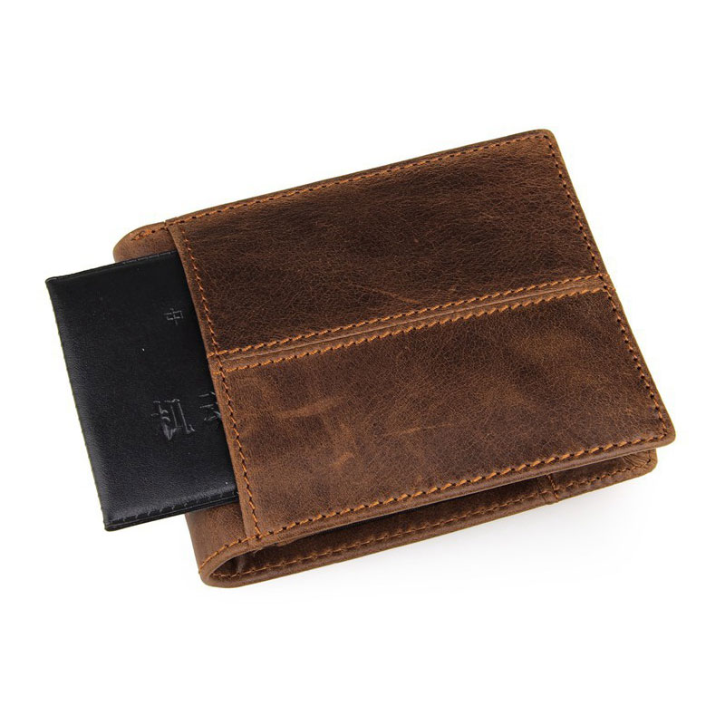 Vintage Crazy Horse Leather Men Wallets Classical Short One Folder Mini Purse for Male Brown