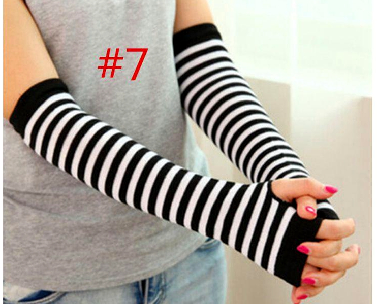 

2016 winter Women Cotton gauntlet Woman Striped Long Gloves Woman Knitted Half Finger Gloves Woman Warm Cuff Arm Sleeves 9colors choose free