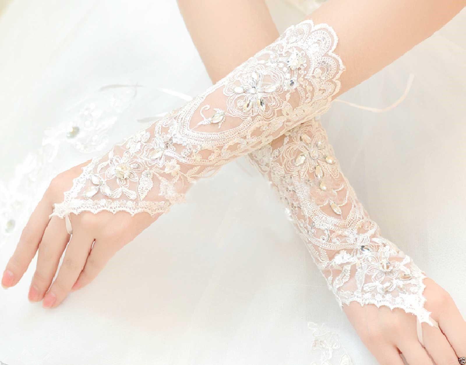 

Hot! Women Wedding Bridal Lace Gloves Accessories Bride Tulle Flowers Hollow Short Ruffles Glove Car Drive Sun Protection Hand Wear, White