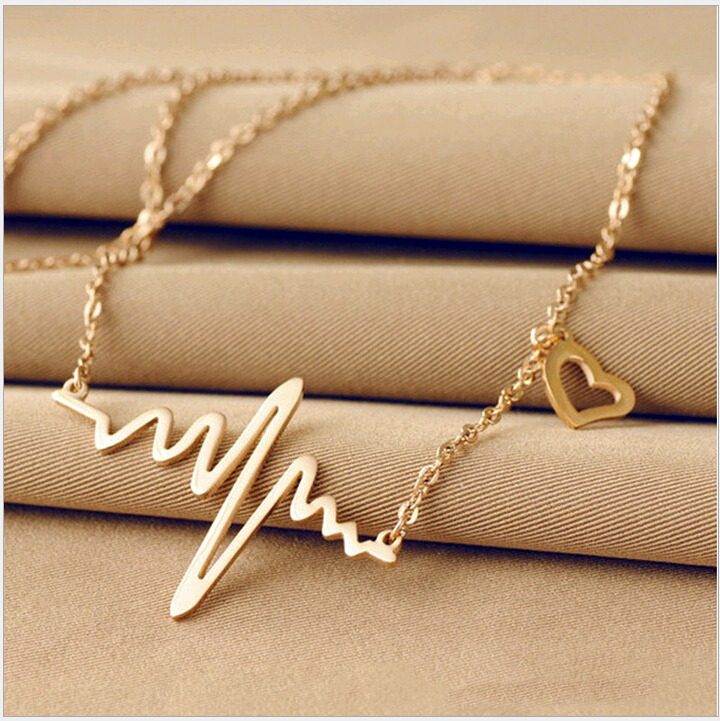 

ECG Charm Necklace Electrocardiogram Love Heart Pendants Heartbeat Heart Rhythm 18K gold plate EKG Jewelry Necklaces for Women