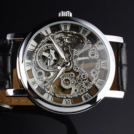 

Winner brand Mens Black Skeleton Hand Wind Mechanical Watch Wrist Watch Black Leather Strap Drop Ship