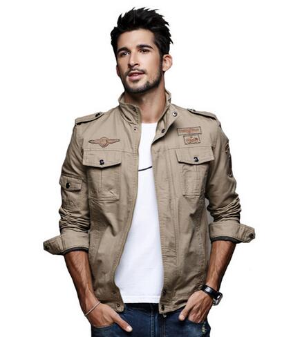 

spring autumn new men motorcycle clothing Air Force one safari jacket coat Slim army military uniform Bomber Outerwear, Black