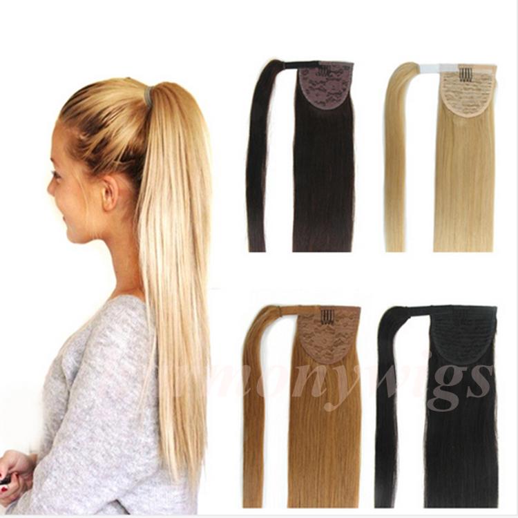 

Top quality 100% Human Hair ponytail 20 22inch 100g Double Drawn Brazilian Malaysian Indian hair extensions More colors Optional