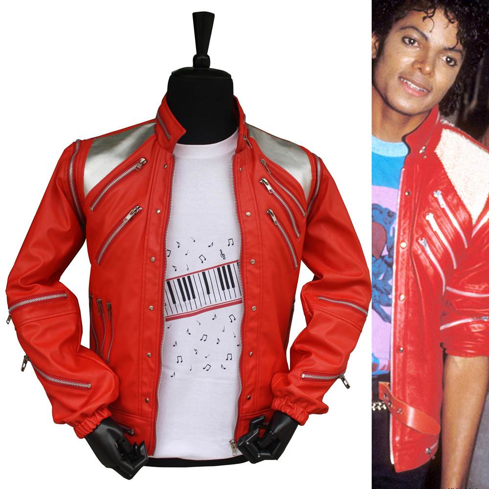 

Wholesale- HOT Punk Red Zipper Michael Jackson MJ Beat It Casual Tailor Made America Fashion Style Jacket Outwear Imitation, Piano t shirt