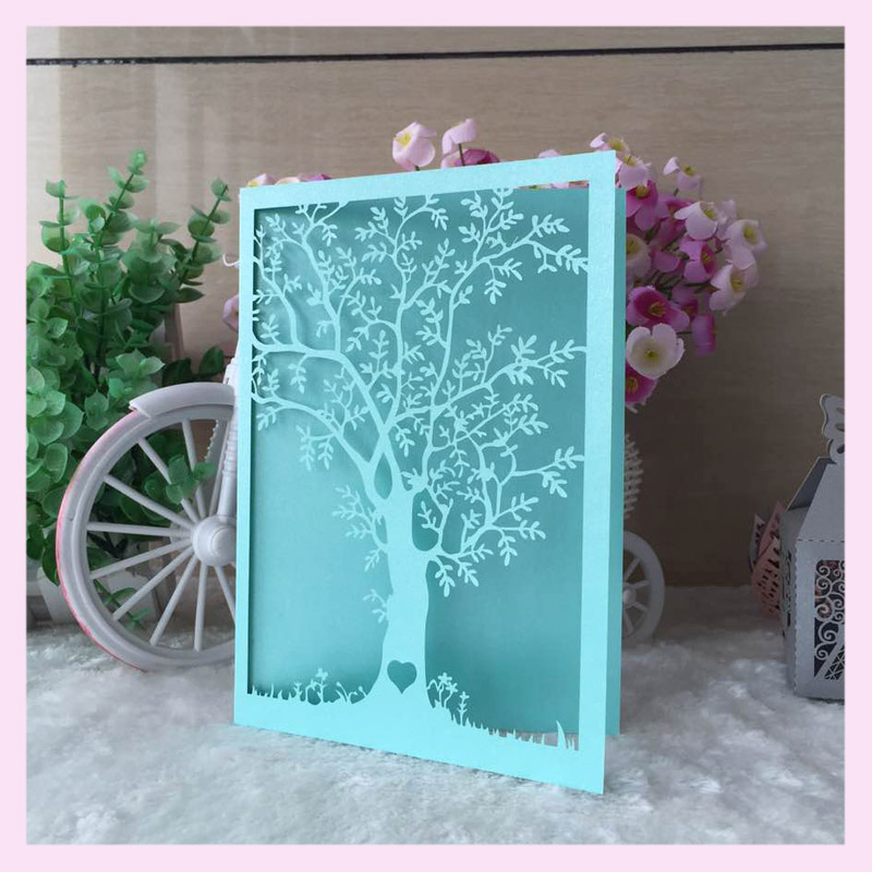 Wholesale- 50pcs / lot 2017 New Love Tree Mariage Party Fournitures Chine Laser Couper Luxueux Invitations de mariage Elegant Papier perle 21 cou
