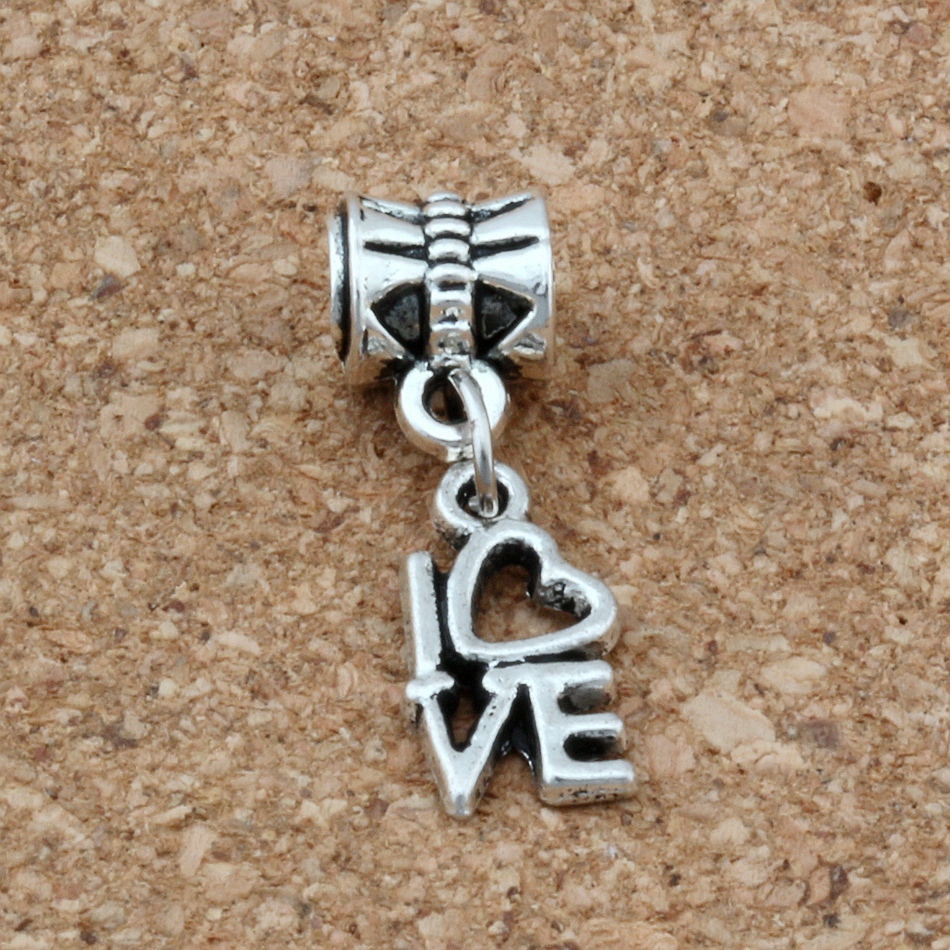 

MIC .50pcs / lot Dangle Ancient silver Love Charms Big Hole Beads Fit European Charm Bracelet Jewelry 8 X26MM
