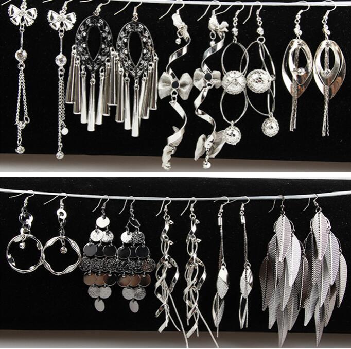 

2018 new fashion girl Madam mix 15 style 15Pairs Shining silvery Long tassels Dangle Chandelier Hanging Earrings