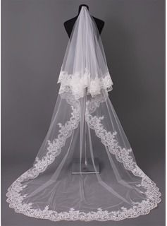 

Gorgeous 3 meters Long Lace Appliques Wedding Veils For Wedding Dresses Cheap Soft Tulle Wedding Accessories Bridal Veils New Arrival, White
