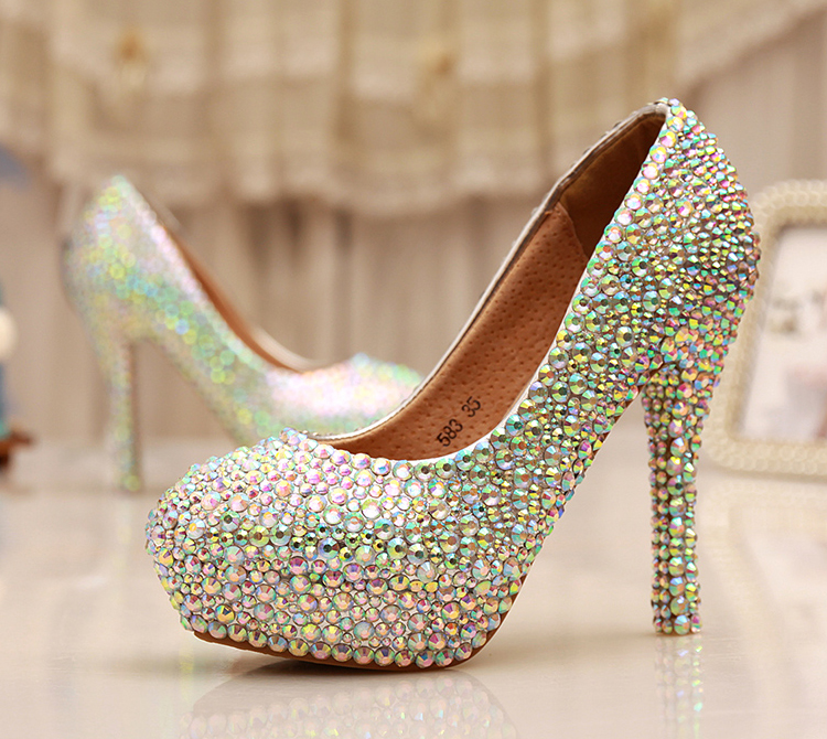 

Cinderella Crystal Shoes Nightclub High Heel Platform Shoes Bridal Wedding Shoes AB Crystal Glitter Rhinestone Party Prom Shoes