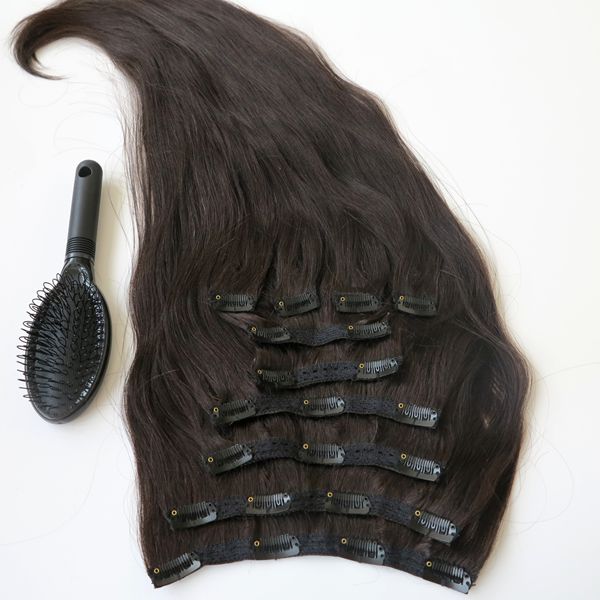 

220g 20 22inch Clip in human Hair Extensions Brazilian Hair 1BOff Black Remy Straight Hair weaves 10pcsset comb7822712