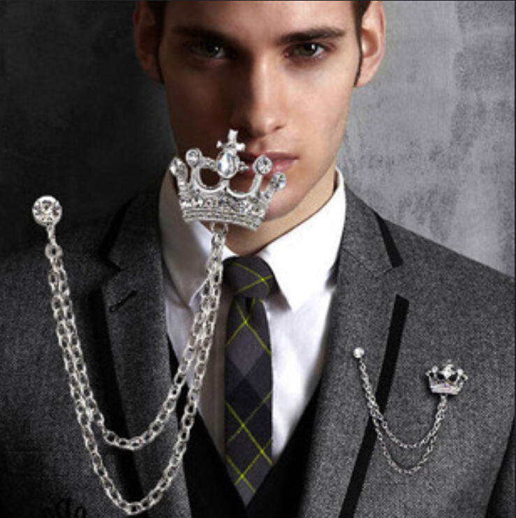 

Wholesale Man Fashion Brooches Jewelry Sparkly Vintage Rhinestone Crystal Diamante Crown Pins Wedding Men Tuxedos Suits Pin Brooch
