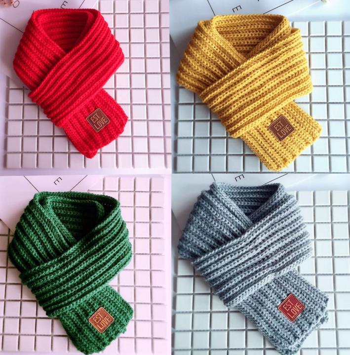 

Kids knitted scarf Autumn Winter Warm Soft Knit Scarves Unisex Children Outdoor Sports Ski muffle plain Christmas presents