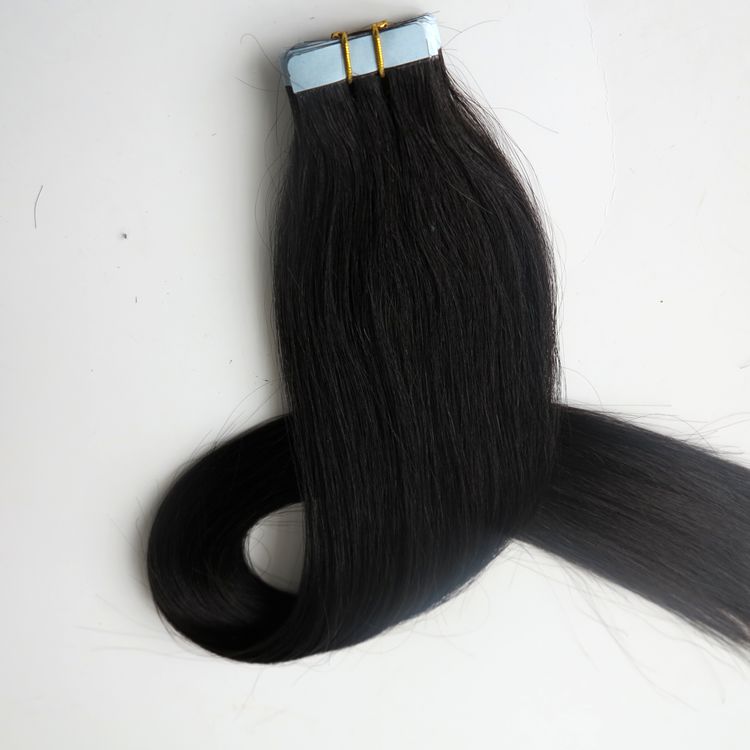 

Top Quality 50g 20pcs Tape in Hair Extensions Glue Skin Weft Brazilian Indian human hair 18 20 22 24inch #1B/off Black, #4/dark brown