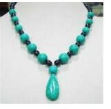 

New 7-8mm Black Tahitian Pearl & Turquoise Necklace 18", Silver